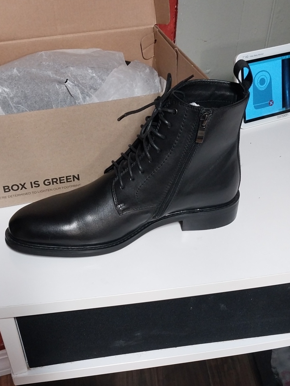 Men's Black Leather Lace-Up Zip Ankle Boots